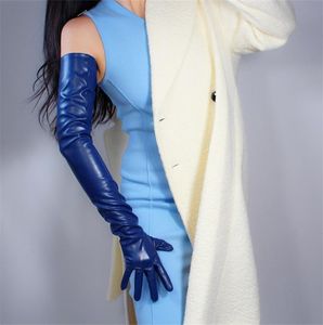 EXTRA LONG FASHION GLOVES FEMALE Faux Leather Sheepskin PU 28quot 70cm Evening Party Leather Gloves Women Blue Navy WPU185 201021061856