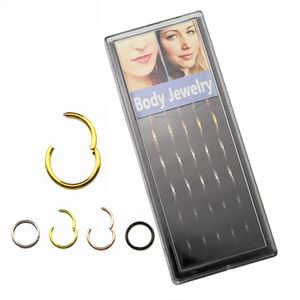 40pcs G23 Daith Küpe Çember CZ Menteşeli Segment Tıkır Tıklama Burun Halkası Mipon Kulak Kıkırdağı Tragus Dudak Stud Piercing Takı 240127