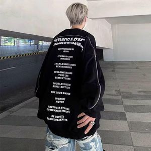 Men's Hoodies Harajuku Sweatshirts Men Streetwear Letter Print Zipper Y2k Tops Clothes For Teens Casual Fashion Loose