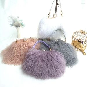 Evening Bags High Quality Real Fur Wool Chain Shoulder Bag For Women Designer Purses And Handbags Women's Party Clutch Crossbody