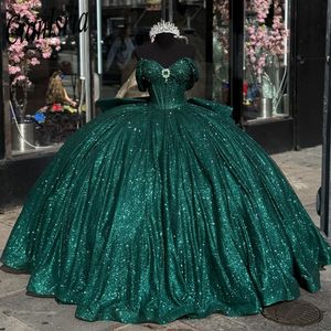Emerald Green Quinceanera Dress Ball Gown Lace Applique Beads Corset Sweet 16 Vestidos de 15 Anos
