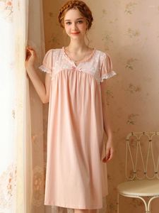 Mulheres sleepwear algodão francês camisola para mulheres verão manga curta doce meninas princesa solta vintage pijama vitoriano nightdress