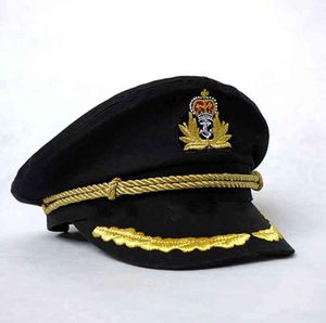 Cappelli da uomo Cappello da marinaio Capitano Uniformi bianche nere Costume Party Cosplay Stage Perform Berretto militare piatto blu scuro per donne adulte7062596