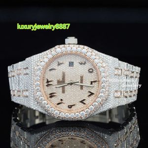 Toppmärke helt isade ut Moissanite Diamond Iced Out Hip Hop Watch for Men Wrist Watch rostfritt stål klocka