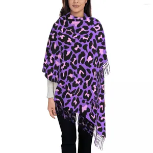 Basker neon lila och rosa leopard sömlöst mönster halsduk kvinnor mode vinter sjal wraps djur cheetah tofsel