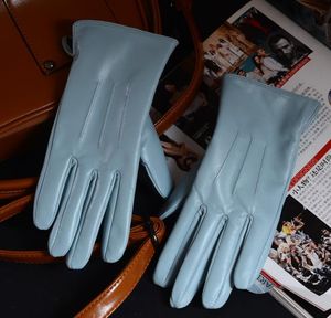 New Women039S Ladies 100 Real Leather Sheepskin Winter Warm Blue Short Gloves Sex Colors T2001113536264