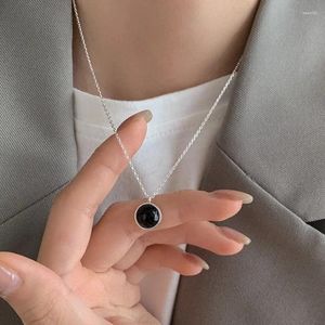 Catene Collana in argento sterling 925 Ciondolo semplice geometrico in pietra nera regolabile per regalo di gioielli da donna all'ingrosso