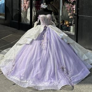 Sparkly Lilac från axelbollklänningen Quinceanera klänning 2024 Sweetheart Applique pärla födelsedagsfest söt 16 vestidos de 15 anos