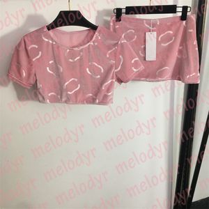 Womens Velvet Skirt Set Letter Print Crop Top Sexy Mini Skirts Summer Breathable T Shirt Dresses Nightclub Wear