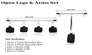 Open Legs Arms Double Spreader Bar Hand Cuffs Set Fetish Bondage Restraints Sex Handcuffs with Collar Sex Toys for Couples7887848