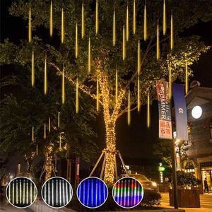 Remsor Solar Lamp 30cm LED Meteor Dusch String Lights 8 Tubes Garland Waterproof Fairy For Holiday Garden Christmaj Decor225V