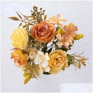 Dekorative Blumen Kränze Rosa Seide Künstliche Rose Hochzeit Home DIY Dekor Hochwertiger großer Pfingstrosenstrauß Weihnachtsfeiertisch A Dh8Lz