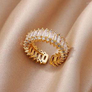 Cluster Rings Rectangle Zircon For Women Luxury Band Stainless Steel Ring 2024 Trend Engagement Wedding Aesthetic Jewelry Anillos Mujer