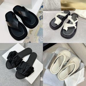 THE ROW Designer Flip Flops Sandals Women Black White Slippers Womens Slipper Flat Platform Slides Fabric Sandal Rubber Fashion Summer Casual Slide