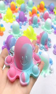 Bunter Oktopus-Schlüsselanhänger mit mehreren Emoticons, Push-Blase, Spielzeug zum Stressabbau, Kraken, sensorisches Spielzeug für Autismus, speziell 0731058508015