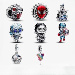 925 Silver Beads Anime Cartoon Series Lollipop DIY String Decoration Beaded Captain Warrior Pendant