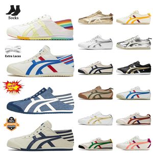 Kadınlar Erkek En Kalite Tasarımcı Tigers Meksika 66 Sıradan Ayakkabı Deri Gümüş Birch Yeşil Kırmızı Beyaz Siyah Canvas Trainers Slip-On Jogging Spor Spor ayakkabıları