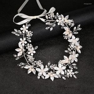 Fermagli per capelli Floralbride Fatti a mano Strass Cristallo Perle d'acqua dolce Fascia da sposa Accessori per vite nuziale Gioielli da donna