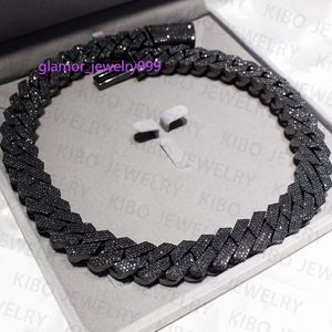 Hip Hop -rappare Mossanite halsbandsmycken VVS 925 Sterling Silver 20mm Black Diamond Moissanite Cuban Link Chain