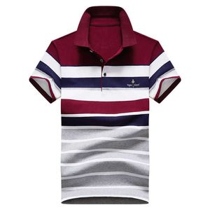 Camisa de gola polo masculina moderna de verão casual listrada com camiseta de manga curta masculina