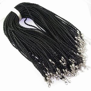 100 pçs / lote 18 ''3mm Preto PU Couro Trançado Colar Cordões Com Fecho Lagosta Para DIY Jóias Neckalce Pingente Artesanato Je323y