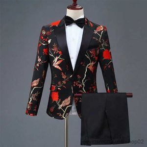 Abiti da uomo Blazer 2021 Abito da sposo smoking floreale oro bello per uomo Risvolto con visiera Slim Fit Uomo Cena Abiti da ballo di nozze Terno Masculino