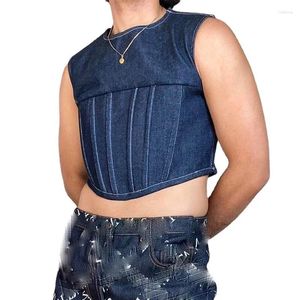 Canotte da uomo T-shirt in denim da uomo Camicia in cotone Canottiera Underlay 2024 Summer Street Fashion Cinturino irregolare Jeans Top per abbigliamento da uomo