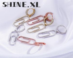 Hip Hop Unique PaperClip Safety Pin Star Full Micro Pave CZ Sparking Bling Unique Earring Jewelry5161574