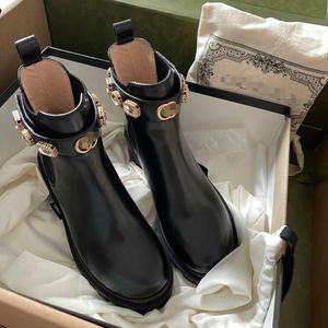 2024 European Station Autumn and Winter New Rhine-Drill Chain Ankle Boots Women's Thick Heel High Heel Martin Boots Thick Soled Dekro With Velvet
