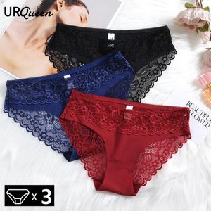 Calcinha feminina WarmSteps 3 Pçs / set Lace Ice Silk Underwear Seamless Feminino Cuecas Cuecas para Mulheres 3 Peças Pacote