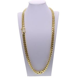 Conjunto de colar cubano Iced Out Bling totalmente pavimentado com fecho cz Hip Hop Conjunto de pulseira para homens Miami Cuban Link Gold preenchido Men'287S