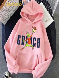 Grinch Graphic Print Pink Cap Hoodies Ubrania 2020 Funny Grinch Wesołych Świąt Bluza Kawaii Zima Złot Topy Q09259676