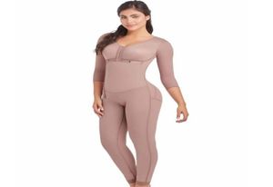 Fajas colombiana uzun kollu tam vücut shapewear kilo kaybı doğum sonrası şekillendirici post liposuction bodysuit yan fermuar 2201153729768