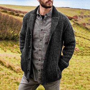 Suéter dos homens Mens Knit Cardigan Sweater Sólido Xaile Collar Solto Fit Manga Longa Casaco Malhas de Alta Qualidade Jaqueta Coreana Masculina