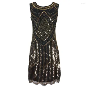 Vestidos casuais mulheres 1920s grande gatsby flapper vestido vintage o-pescoço sem mangas scalloped hem festa embelezado frisado lantejoulas