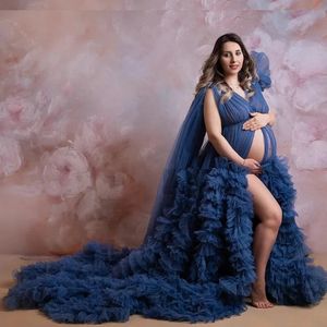 Vestido personalizado de tule, vestido de gravidez para sessão de fotos, vestido de casamento de maternidade de tule blush, vestido de maternidade azul para bebê