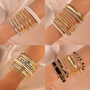 Charm Bracelets Multi PCS Punk Gold Color For Women Trendy Alloy Metal Bangle Bohemian Beaded Crystals Jewelry Accessories Wholesale