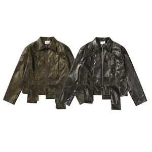 2024SSメンズコートファッションレザーPUジャケットジッパーパンクジャケット