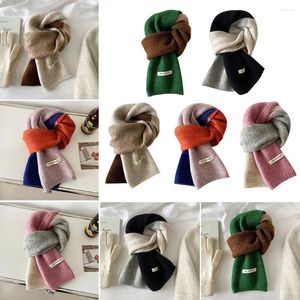 Scarves Woman Labeling Wool Large Thicken Autumn Winter Splicing Bib Long Shawl Elastic Knitting Color Contrast Scarf