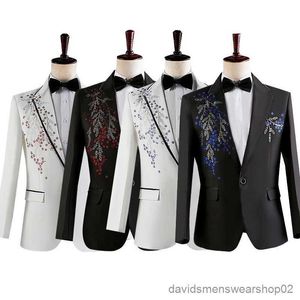 メンズスーツブレザー高品質のフローラルジャキュードメンズスーツフィット花groommen結婚式タキシード黒とホワイトのショールラペルファッションエレガントなスーツ