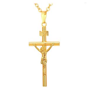 Pendant Necklaces Collare INRI Cross Pendent Men Jewelry Gold Silver Black Color Religious Christian Crucifix Necklace Women P579243j