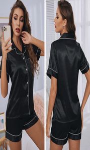 Summer Sexy Women Silk Sleepwear Casual Shorts Textil hemkläder fast färg Kort ärm pyjamas bekväm andningsbar stor storlek7457066