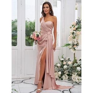 2024 sukienki druhny sukienka Bridemaid Split Side Wedding Party Sukienka Sexy Syrenka Bridemaid nawet sukienki zamiataj pociąg jedną ramię kobiety Długie suknie balowe vestidos