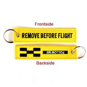 5 datorer/parti Ta bort före flygning Följ mig Yellow Keychain Jewelry Brodery Safety Llavero Fashion Sleutelhanger9493193