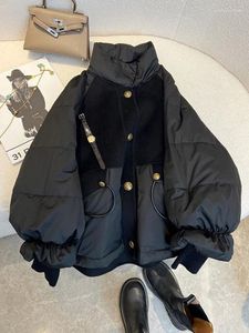 Женские тренчи, хлопковая стеганая куртка, женская повседневная свободная черная куртка, зимнее пальто большого размера, толстые теплые парки, женская мода, супер воротник-стойка