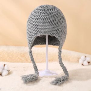 ベレーツ幼児羊毛ニットキャップソリッドカラー編み編み耳の温かい帽子の男帽子セット