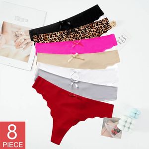 Kadın Panties 8pcs/Set Kadın Sakinsiz Kılavuzlar İnce Buz İpek Düşük Belli Kız Elastik Tanga G-String Seksi Tangalar Lingere