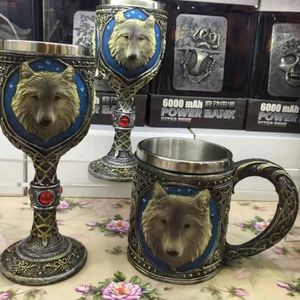 1 stycke Wolf Beer Mug Cool Celtic Harts Rostfritt stål 3D Wolf Goblet Drinkware Mug Gothic Dinner Party Decor Y20010276R