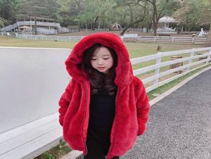 Winter Baby Girls Coat Fashion Woolen outerwear infant Sweet Girl Cartoon Rabbit Ears Hooded Coat Thick Warm Lamb Plush Clothes6331476