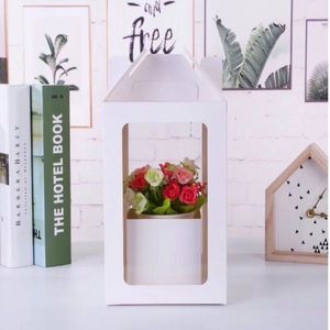 Flower Bouquet Packaging boxes Flowers Gift Wrap High-end Transparent PVC Window Hand-carry Kraft Paper Box243K